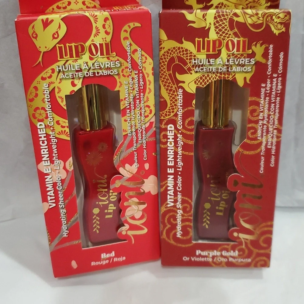 2pack vitamin E enriched hydrating sheer red and purple gold tinted lip oils new